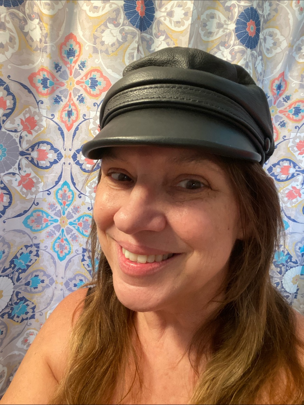Women's Black Leather Baker Boy Cap